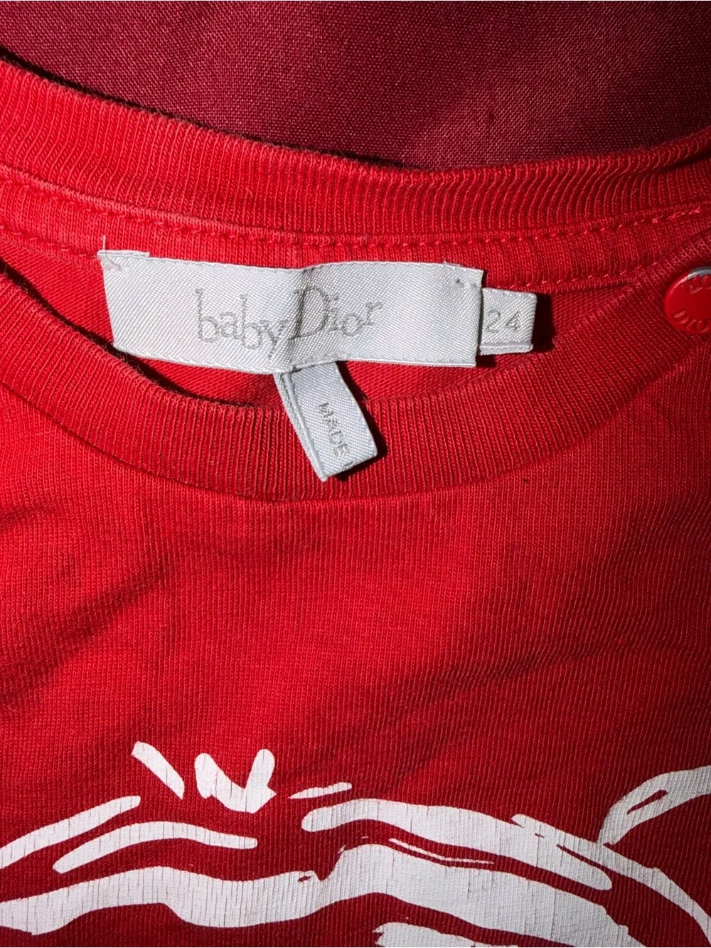Baby Dior Red Long Sleeve Tee with White Tiger Graphic